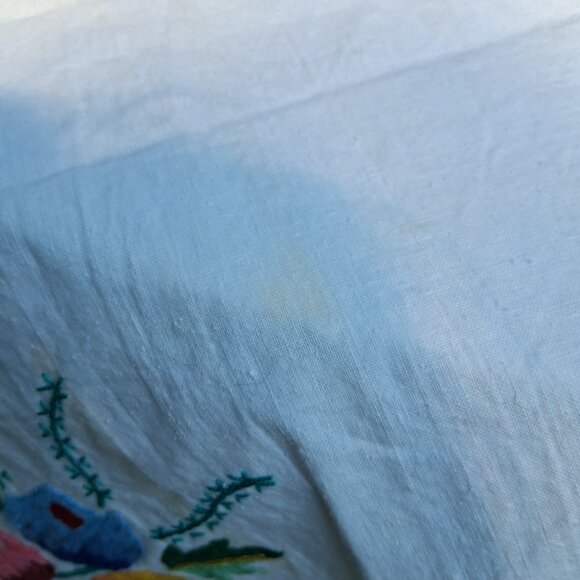 Rectangular Tablecloth White with Embroidered flowers 51"x48" Cottage Grandma - Picture 4 of 14